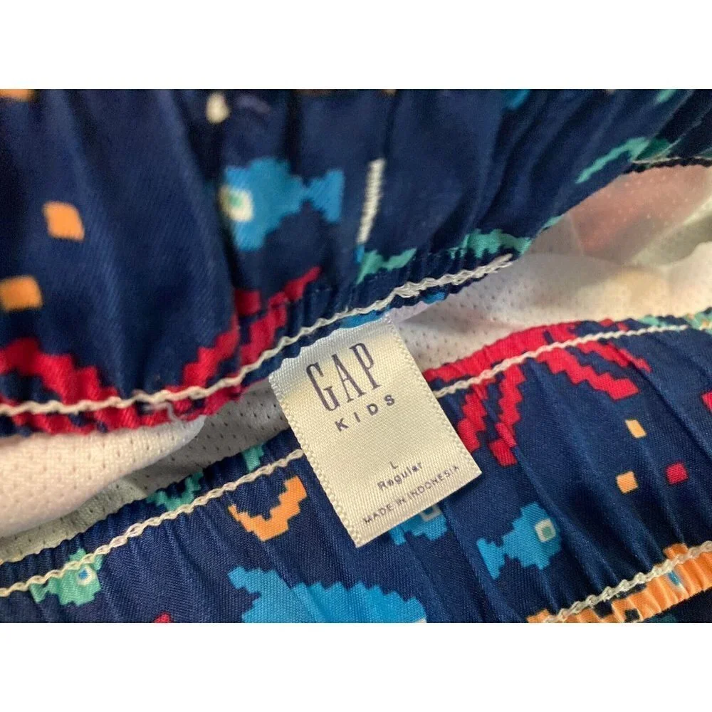 Gap Surf Kids Pixelated Ocean Life Swim Trunks Shorts Deep Cobalt Boys Size L